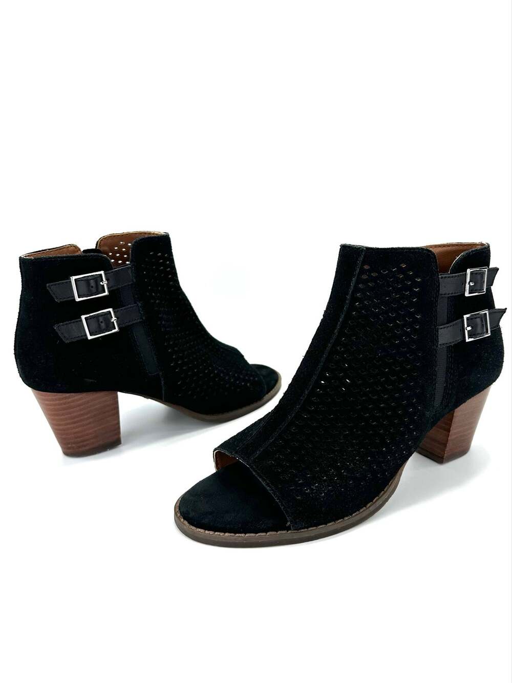 Vionic Chryssa Sandal/Bootie Size 8.5/40 Black Suede Peep/Open-Toe Ankle Boot